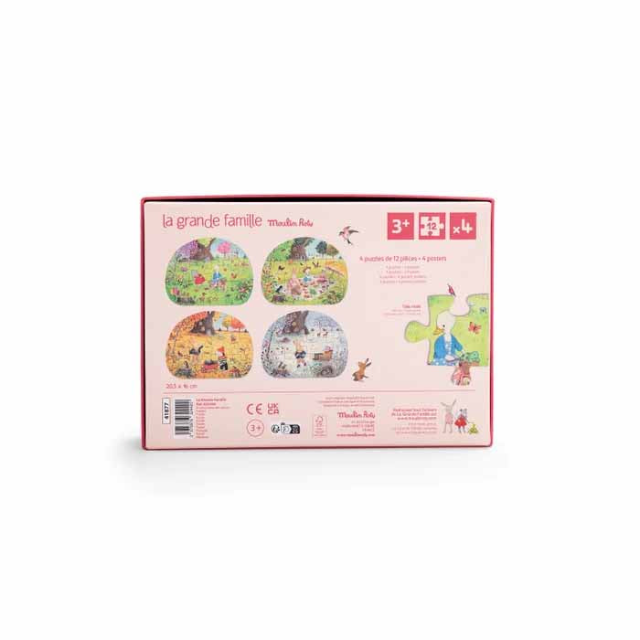 Rückseite der Verpackung der 4 Mini Puzzles La Grande Famille