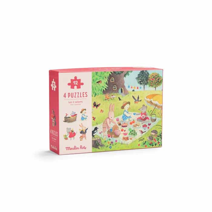Geschlossene Verpackung der 4 Mini Puzzles La Grande Famille