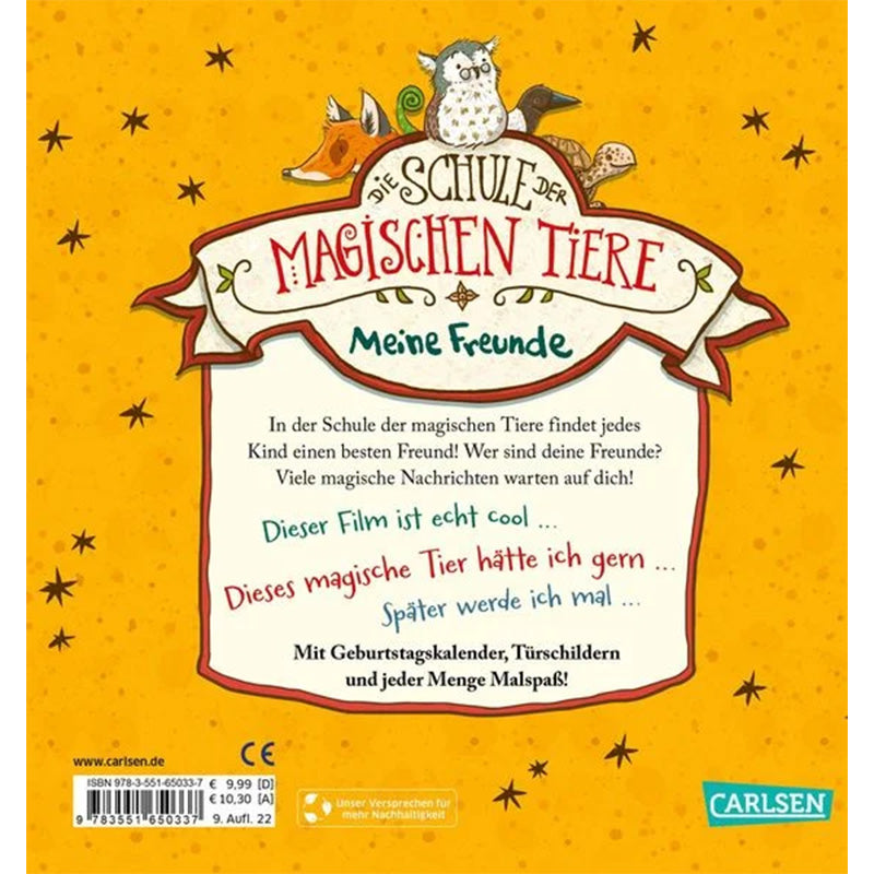 Freundebuch Die Schule der magischen Tiere – Rückseite mit Buchbeschreibung