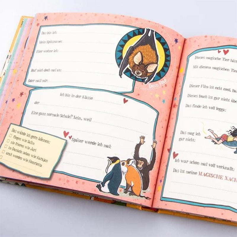 Freundebuch Die Schule der magischen Tiere – bunte Doppelseite zum Ausfüllen mit Fragen und Illustrationen