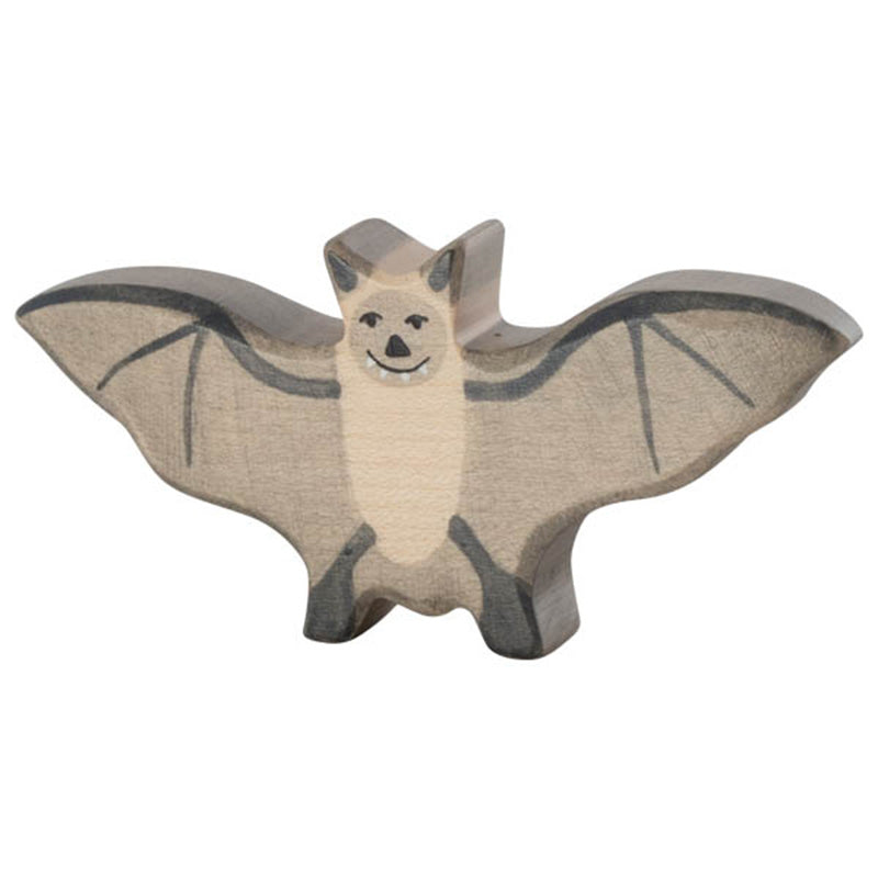 graue Fledermaus Holzfigur von Holztiger mit gespreizten Flügeln