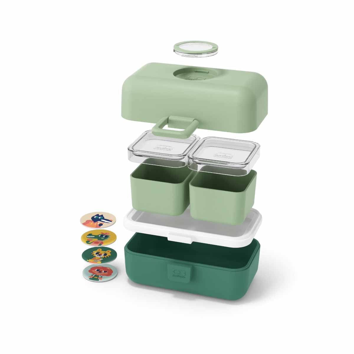 Gefüllte MonBento Tresor Kinder Lunchbox Grün – gesunde Jause in klassischem Design.