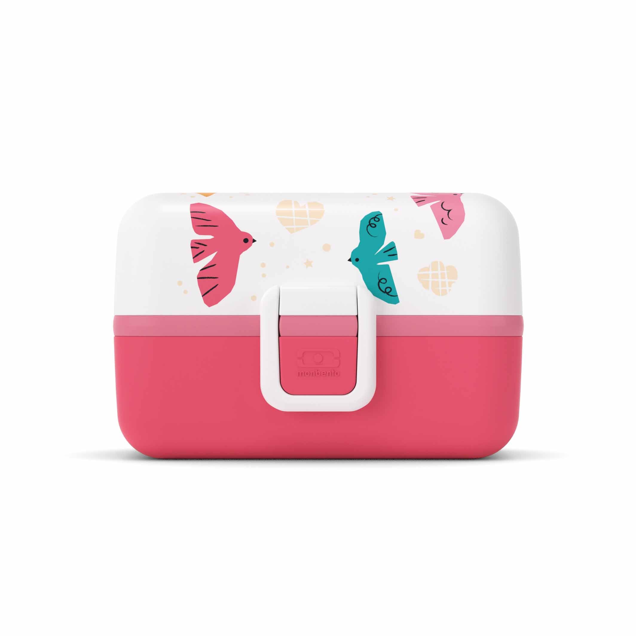 Vögel-Design der MonBento Tresor Lunchbox – bunte Kinder Jausenbox für gesunde Pausenmahlzeiten.