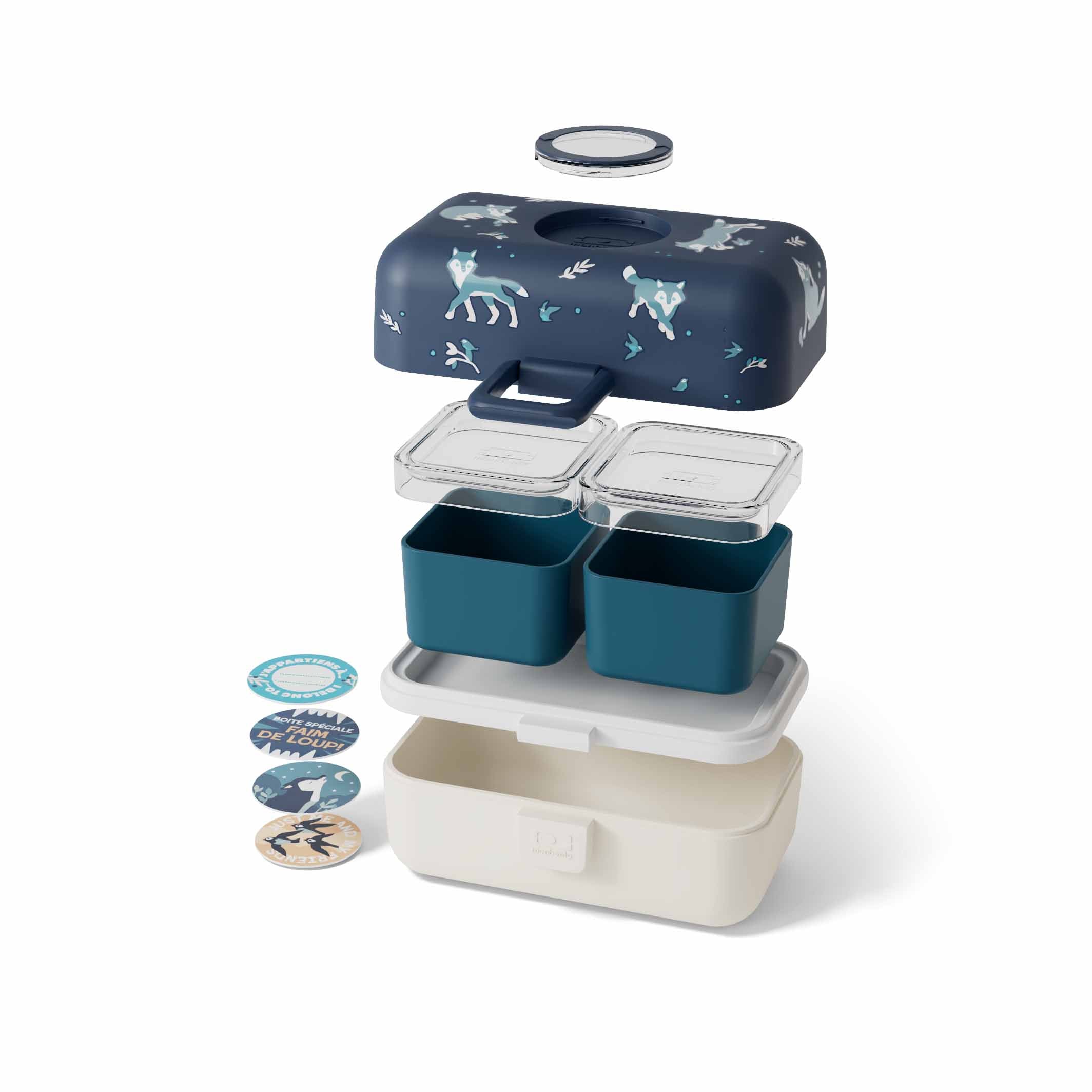 Gefüllte MonBento Tresor Wolf Bentobox – gesunde Kinderjause in stilvollem Design.