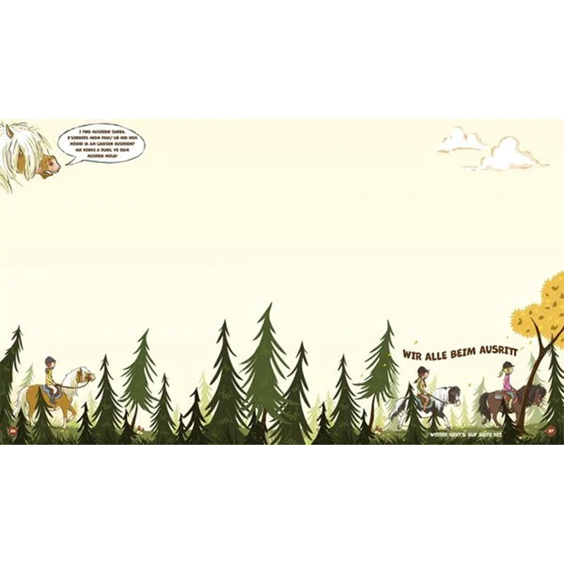 Mein Haferhorde Freundebuch – illustrierte Doppelseite mit Pferden im Wald