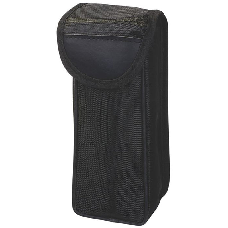 Schwarze Schutztasche für ein Monokular mit Klettverschluss.