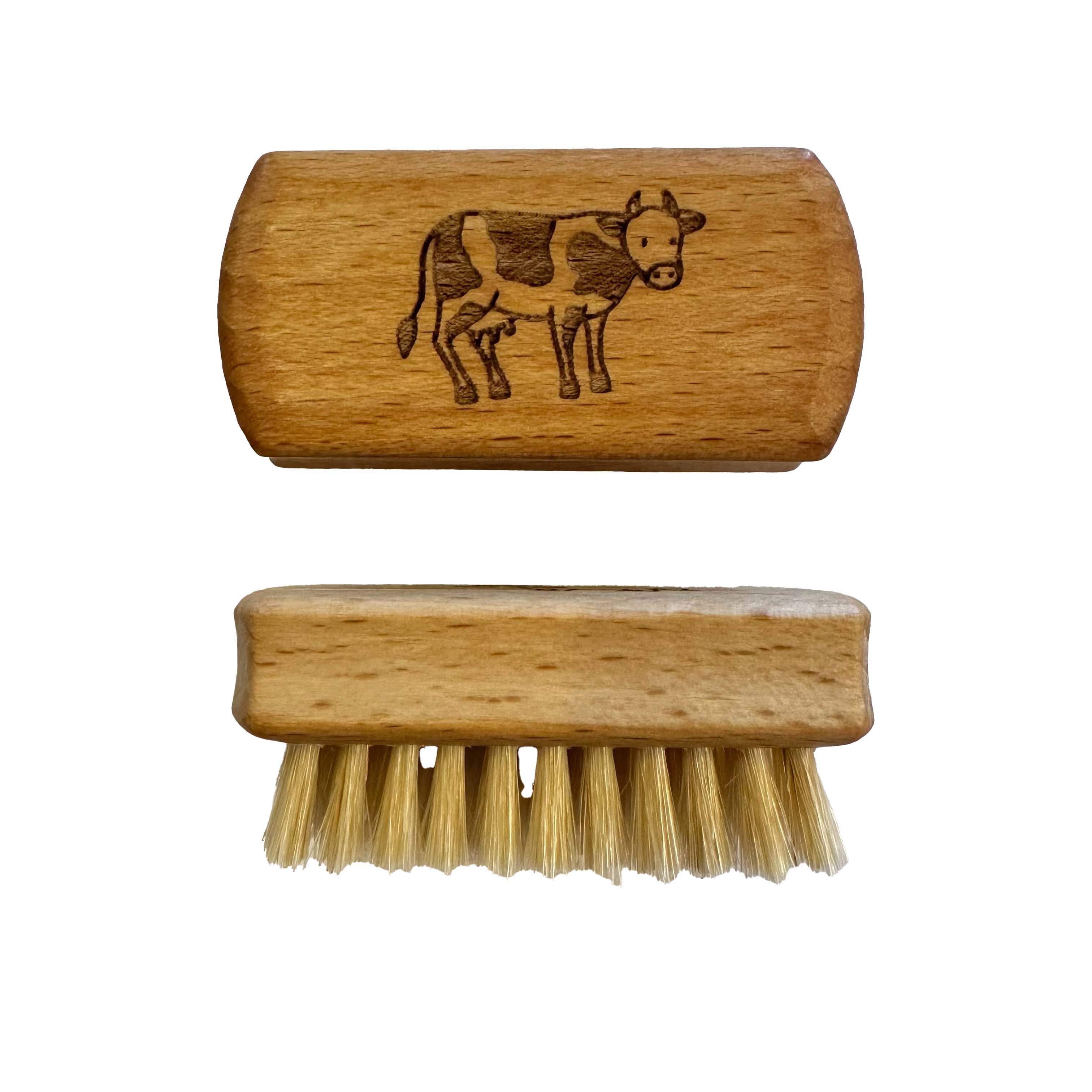 Kindernagelbürste Kuh – Kinder-Holznagelbürste mit Kuhmotiv und hellen Naturborsten,