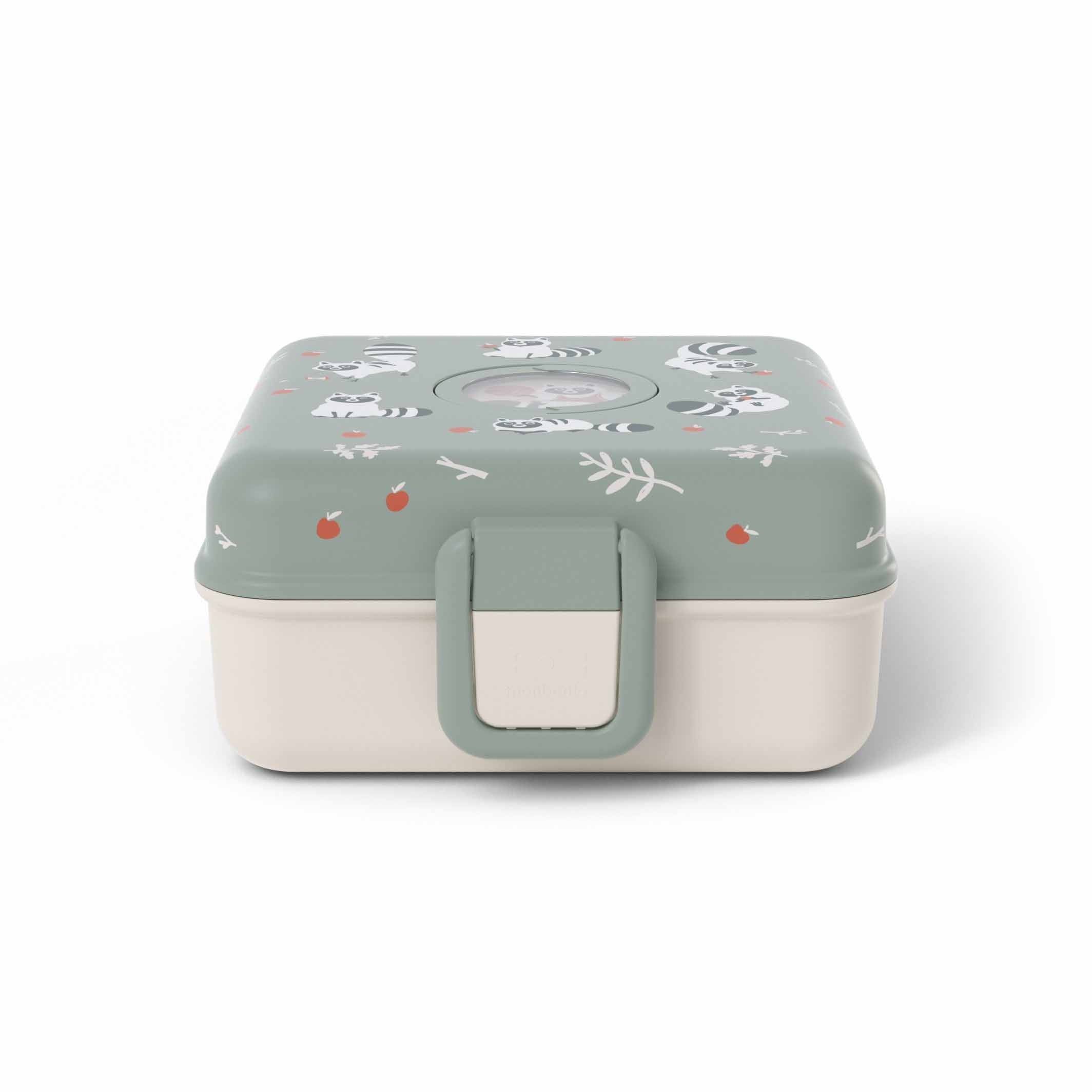 Geschlossene Snacky Lunchbox im Waschbär-Design, robust, praktisch und ideal für Kinder unterwegs