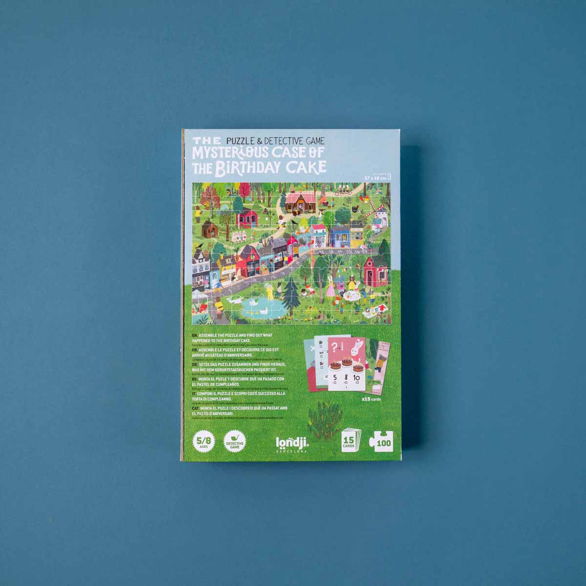The Mysterious Case of the Birthday Cake Kinderpuzzle – 100 Teile Detektivspiel - Rückseite der Verpackung