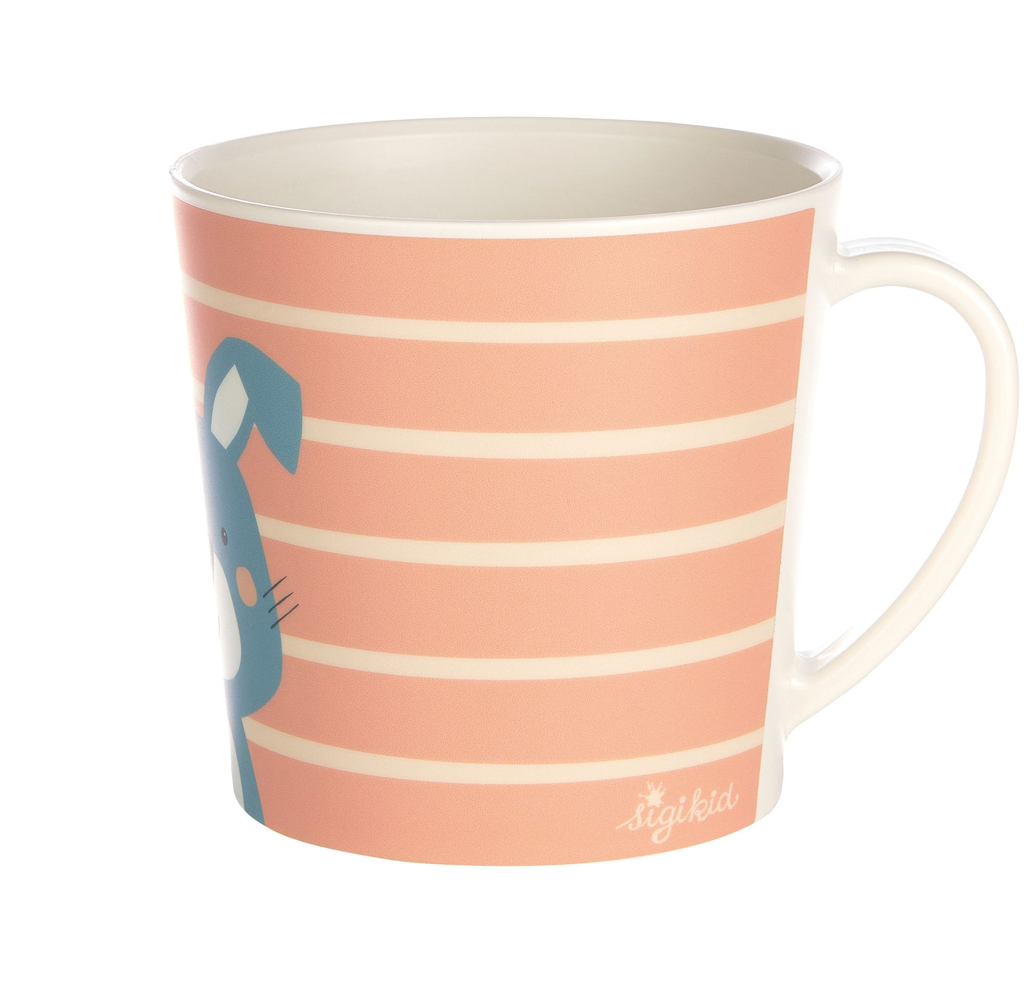 Seitenansicht der Kinder Trinktasse mit blauem Hasen