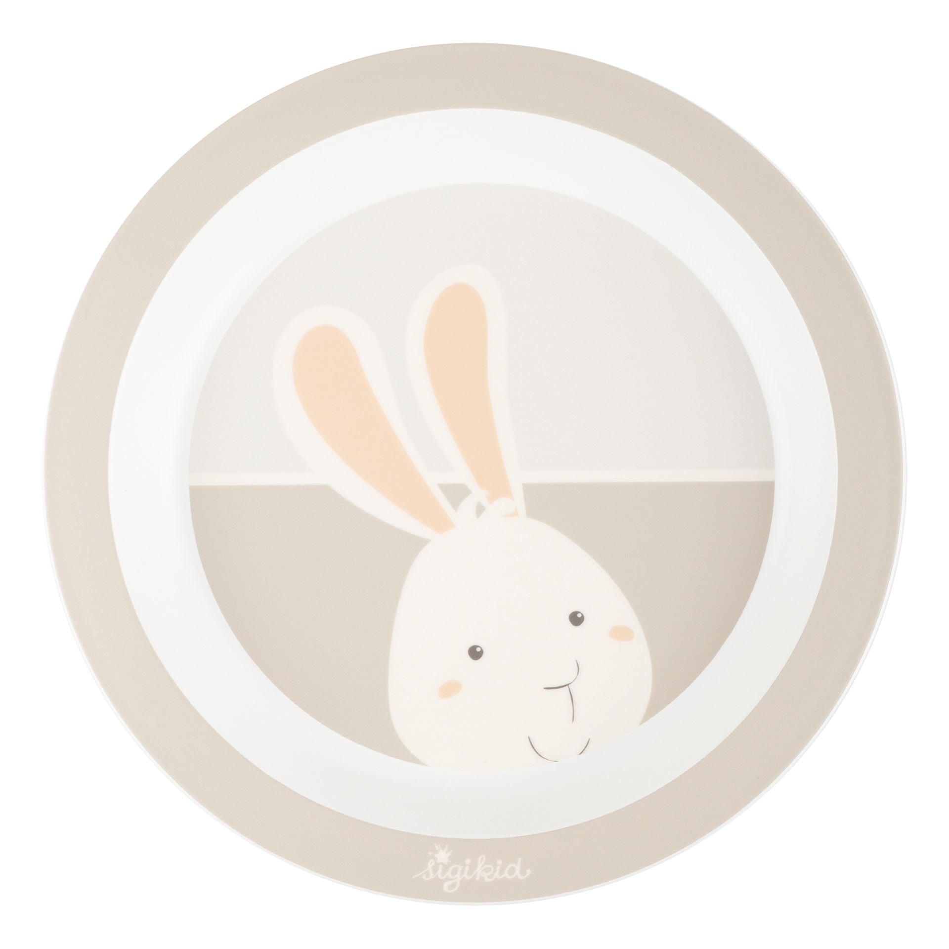 Beiger Kinderteller mit Hasengesicht