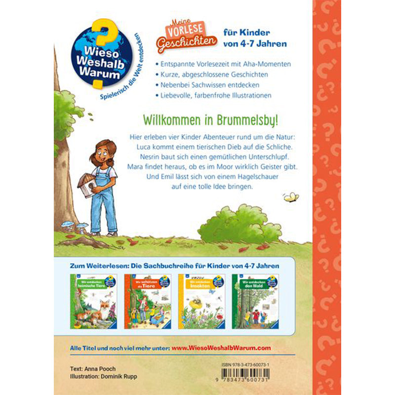 Wieso? Weshalb? Warum? Vorlesegeschichten – Rückseite mit Buchbeschreibung und Illustrationen für Kinder von 4–7 Jahren