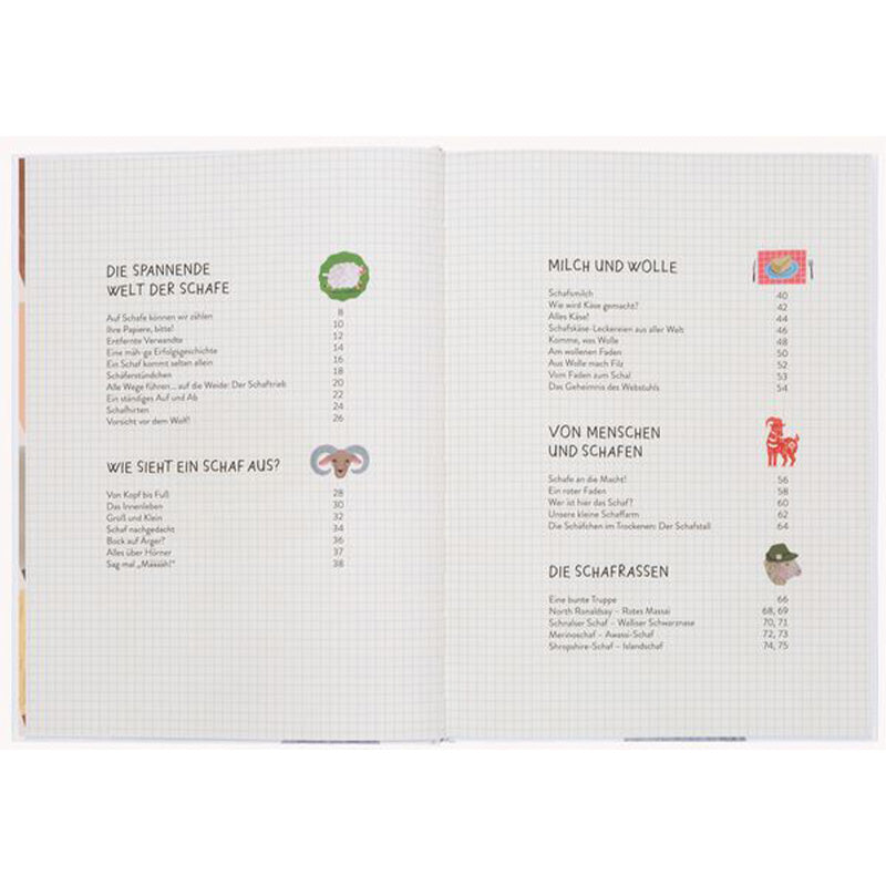 Buchseite – Inhaltsverzeichnis des Buches über Schafe.
