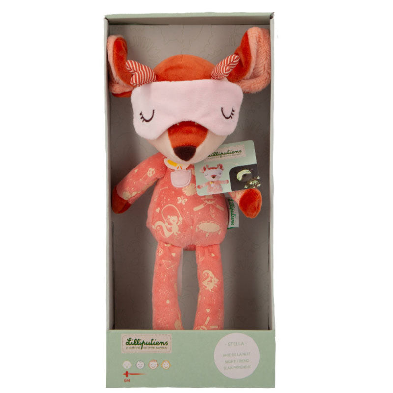 Rosa Plüschreh mit Schlafmaske in Geschenkbox verpackt.