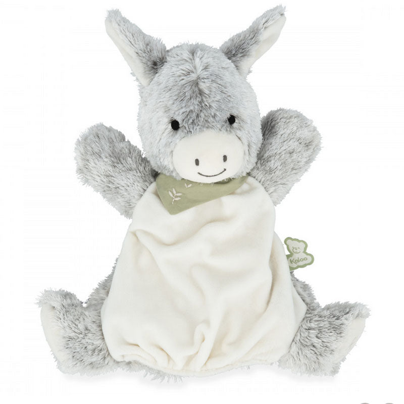 Graues Esel-Schmusetuch mit cremefarbener Mitte und Halstuch.