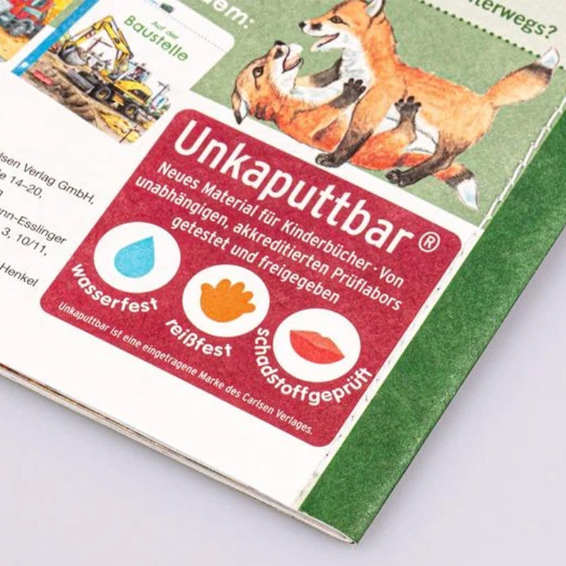 Innenseite mit Hinweis „Unkaputtbar“ – wasserfest, reißfest und schadstoffgeprüft.