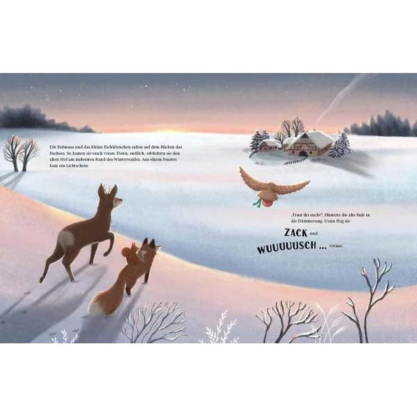 Inhaltsseite aus dem Buch "Wem gehört das Weihnachtsdings" mit Winterlandschaft