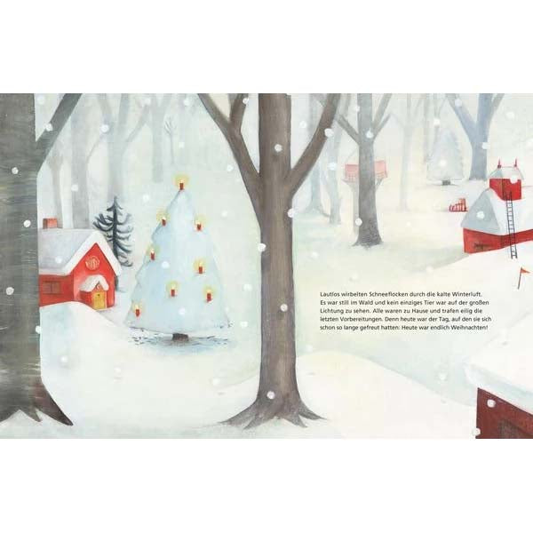 Inhaltsseite aus dem Buch "Wer hat Weihnachten geklaut" mit verschneiter Winterlandschaft