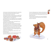 Inhaltsseite aus dem Buch 24 Wintergeschichten vom kleinen Fuchs mit Eichhörnchen, das viele Nüsse trägt