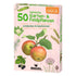 Verpackung: Box „50 heimische Garten- & Feldpflanzen – entdecken & bestimmen“ mit Illustrationen von Apfel, Erbse, Brombeere, Blumenkohl, Getreide, Zwiebel und Blüte.