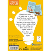 Rückseite einer Kartenbox „Expedition Natur – 50 wundersame Tierrätsel: Gefährliche Tiere“ mit Text über Rätselspaß und Wissen, illustriertem Wildschwein und Verlagsinfos.