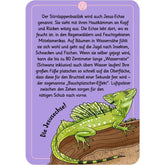 Karte mit Illustration einer grünen Echse (Stirnlappenbasilisk), Infotext über die Jesus-Echse und ihre Fähigkeit, übers Wasser zu laufen.
