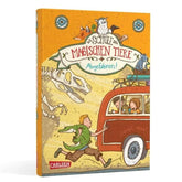 Buchcover: Titel „Die Schule der magischen Tiere – Abgefahren!“ – zeigt Kinder und ihre magischen Tiere in einem roten Bus, während ein Junge mit einem Krokodil auf dem Arm hinterherläuft.