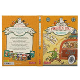 Buchrückseite und Umschlag: Gesamtabbildung des Buchcovers mit Rückseite – zeigt Text über die Geschichte, kleine Buchcover anderer Bände und Illustrationen der Tiere.