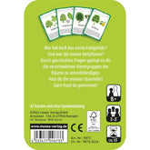 Rückseite des Kartenspiels: Erklärung des Spielziels (Quartette sammeln) und Spielinfos (32 Karten, 8+ Jahre, 3–5 Spieler)