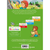 Buchrückseite mit kurzer Inhaltsangabe zur Geschichte von Leon und seinem Opa in den Bergen. Darunter eine farbige Darstellung der Leselern-Reihen (Bildermaus und Leselöwen) mit Maus und Löwe.