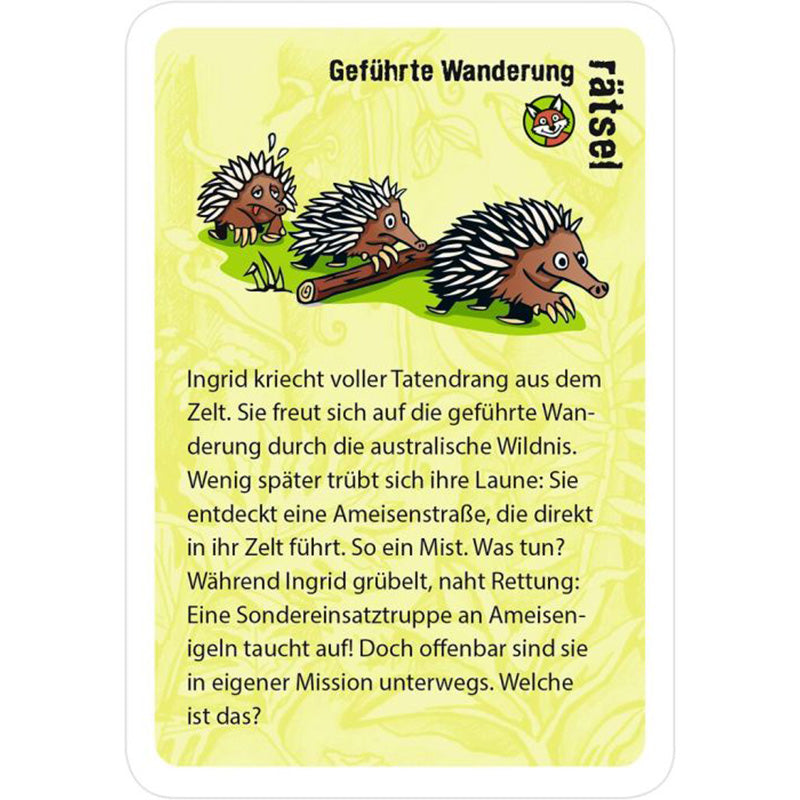 Rätselkarte „Geführte Wanderung“ mit Ameisenigeln und Textaufgabe.