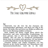 Buchseite: Kapitelanfang „Der Sankt-Schlummer-Schmaus“ mit dekorativem Herz und Zweigen, dazu Text über das Festmahl der Hotelbewohner.