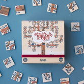 Die Vorderseite der Box mit dem Baum-Illustrationsdesign.