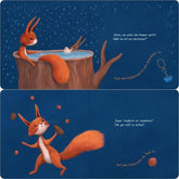 Oben planscht das Eichhörnchen in einem Baumstamm voller Wasser mit einem Vogel und ruft: „Willst du mit mir planschen?“ – das Kind soll pusten, um Seifenblasen zu machen. Unten jongliert es wieder mit Nüssen und fordert zum Mitspielen auf: „Wirf dem Eichhörnchen die Nuss zu!“