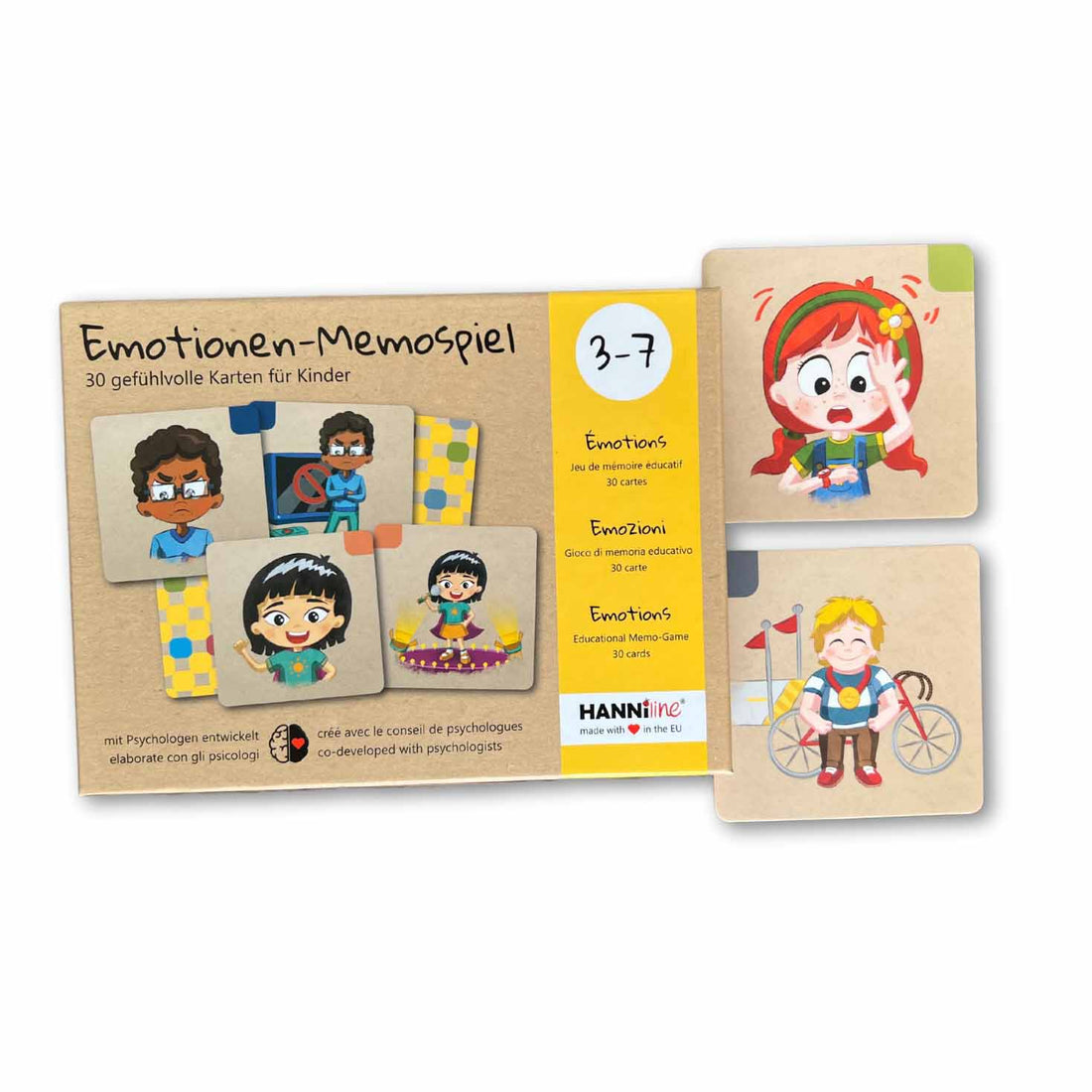 Verpackung und Karten des Emotionen Memospiels
