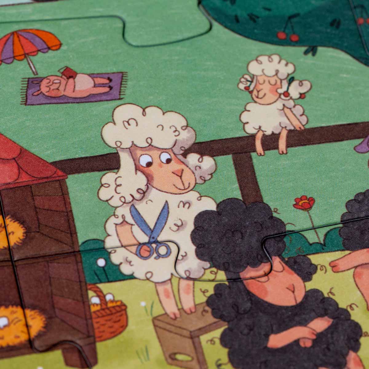 Detail aus dem Farmtastic Puzzle mit Schaf beim Friseur