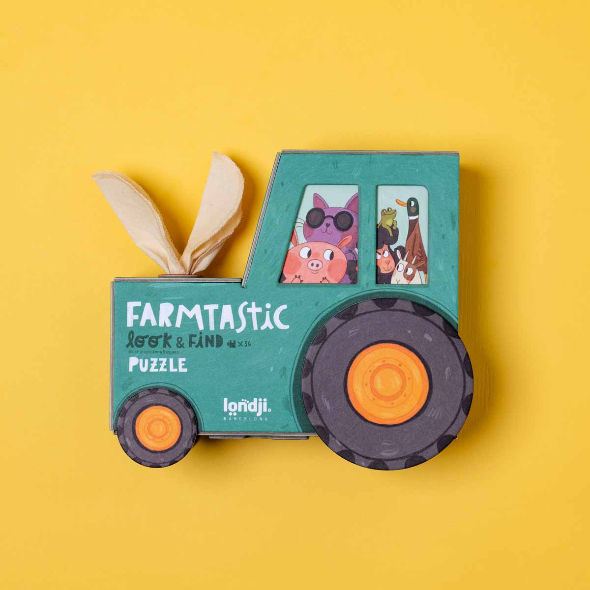 Traktorförmige Box des Farmtastic Kinderpuzzles