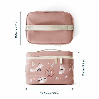 Maße der MonBento Frosty Füchse Lunchbox – isolierte Kinder Jausenbox in handlicher Größe, ideal für unterwegs.