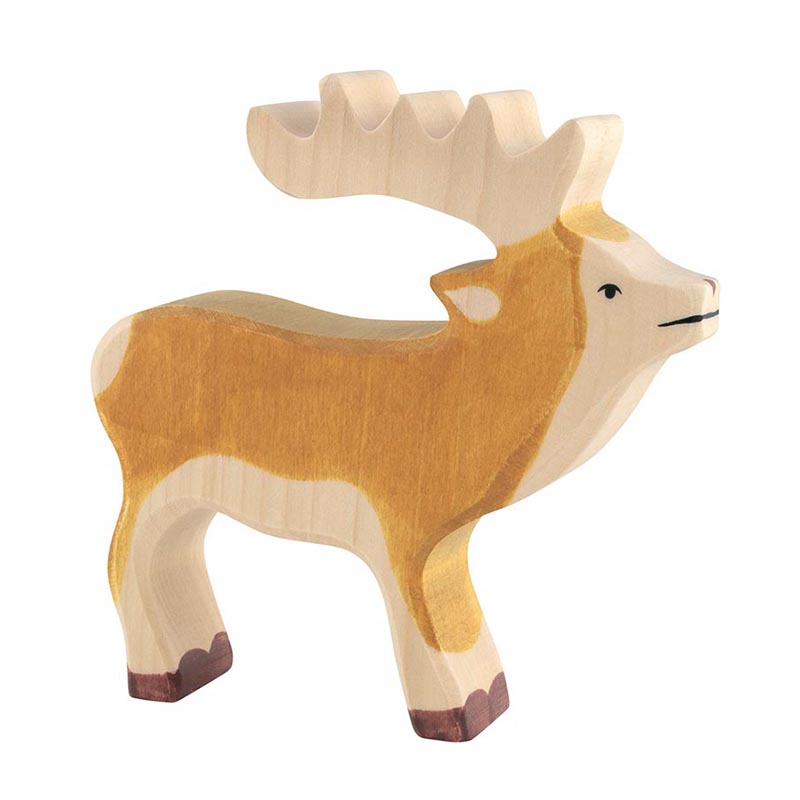 Hirsch Holzfigur von Holztiger mit großem Geweih