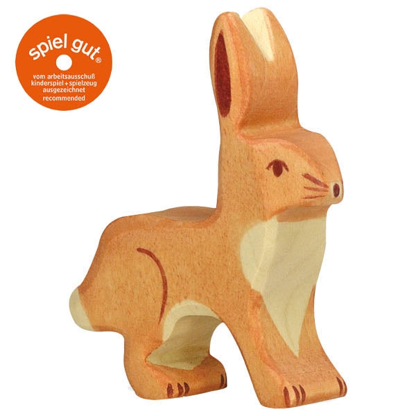 brauner Hase Holzfigur von Holztiger mit hochgestellten Ohren