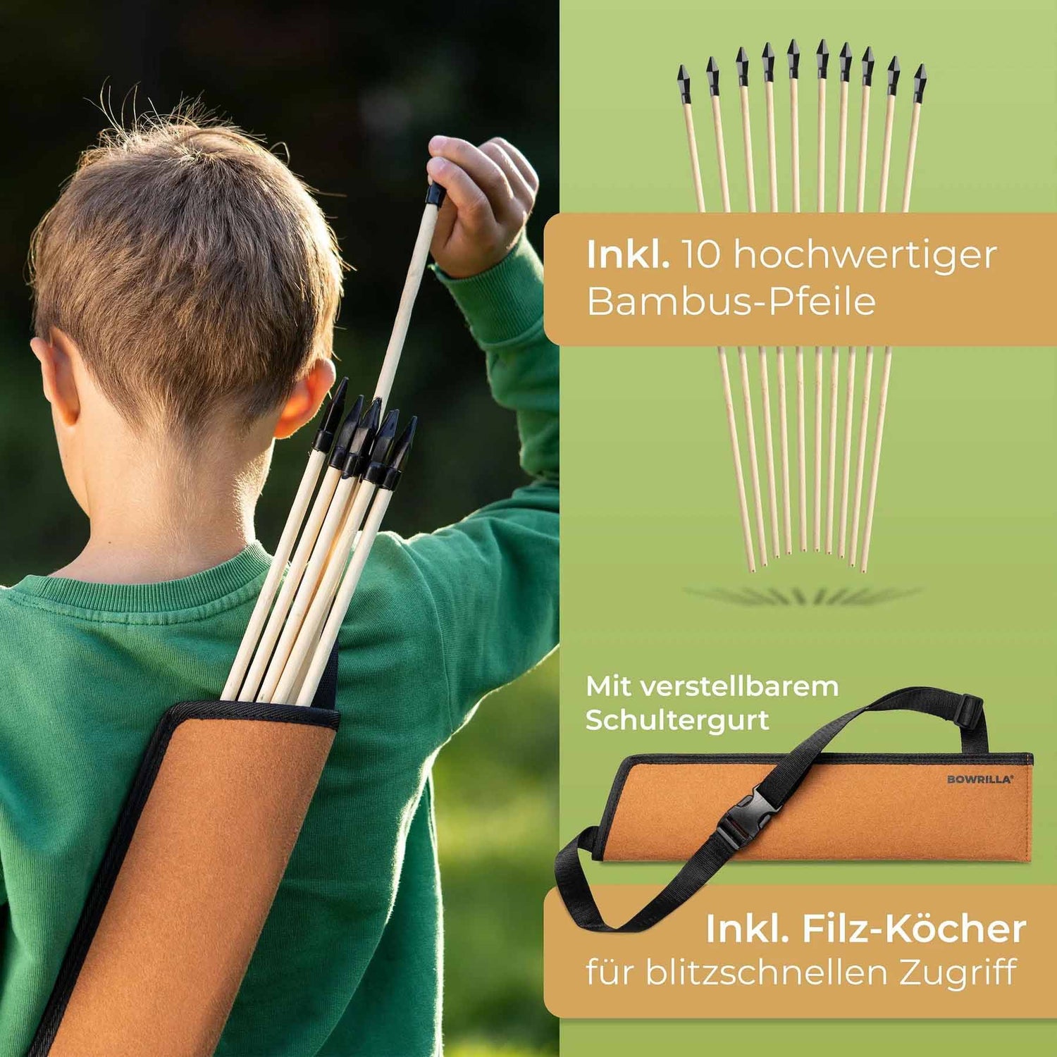 Holzbogen Set mit 10 Pfeilen, Köcher, 3 Zielscheiben