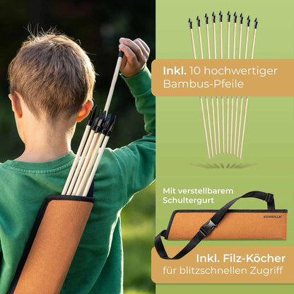 Holzbogen Set mit 10 Pfeilen, Köcher, 3 Zielscheiben