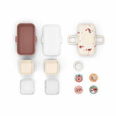 Einzelteile der MonBento Tresor Füchse Jausenbox – alle Komponenten der Kinder Lunchbox im Überblick.