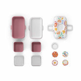 Einzelteile der MonBento Tresor Papercut Jausenbox – Innenbehälter, Dichtung und Deckel dargestellt.