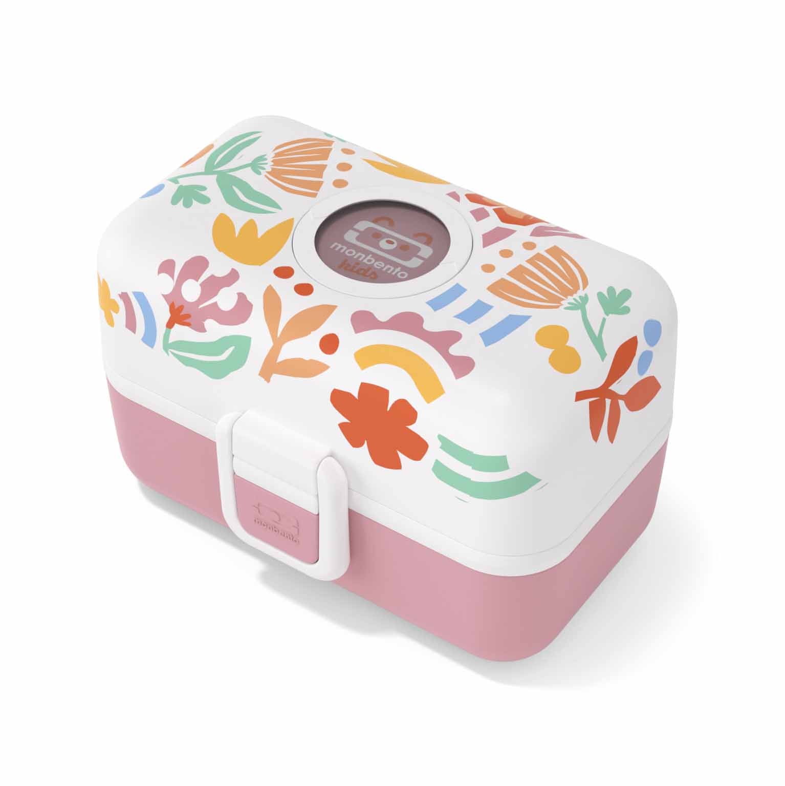 Seitliche Ansicht der MonBento Tresor Bentobox Papercut – langlebige Kinder Lunchbox mit klarer Formensprache.