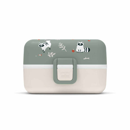 Waschbär-Design der MonBento Tresor Bentobox – stilvolle Kinder Lunchbox für gesunde Mahlzeiten unterwegs.