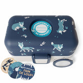 MonBento Tresor Wolf Jausenbox mit wechselbaren Buttons – individuell anpassbare Kinder Lunchbox.