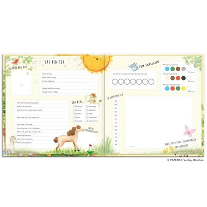 Kindergarten Freunde – Freundebuch Doppelseite ‚Das bin ich‘ mit Steckbrief und Pony-Illustration