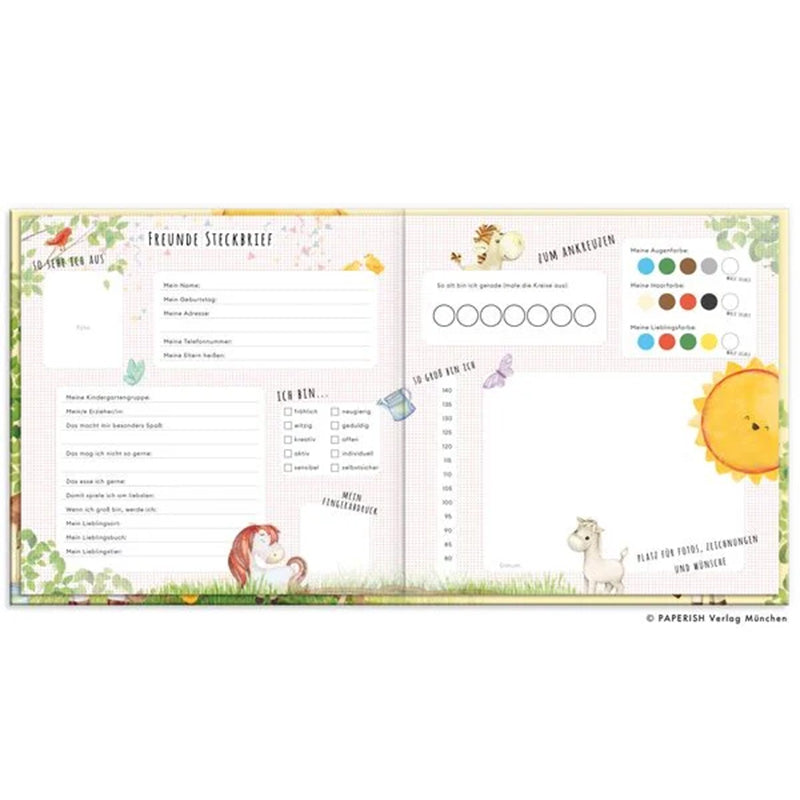 Kindergarten Freunde – Freundebuch Doppelseite mit Steckbrief zum Ausfüllen und Illustrationen