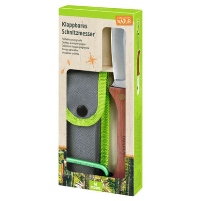 Klappbares Schnitzmesser mit Hülle in Verpackung